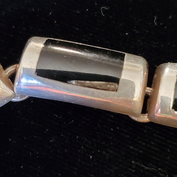 Heavy Vintage Mexico Sterling black onyx inlay Necklace - Picture 15 of 15